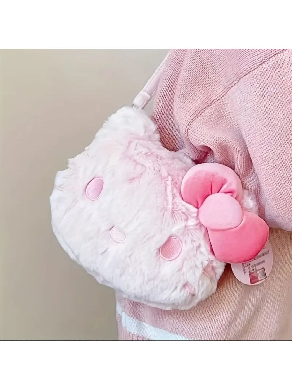 Adorable Pink Plush Hello Kitty Kids Shoulder Bag